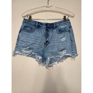 Altar State Denim‎ Distressed Frayed Hem High Rise Button Fly Shorts Size 28